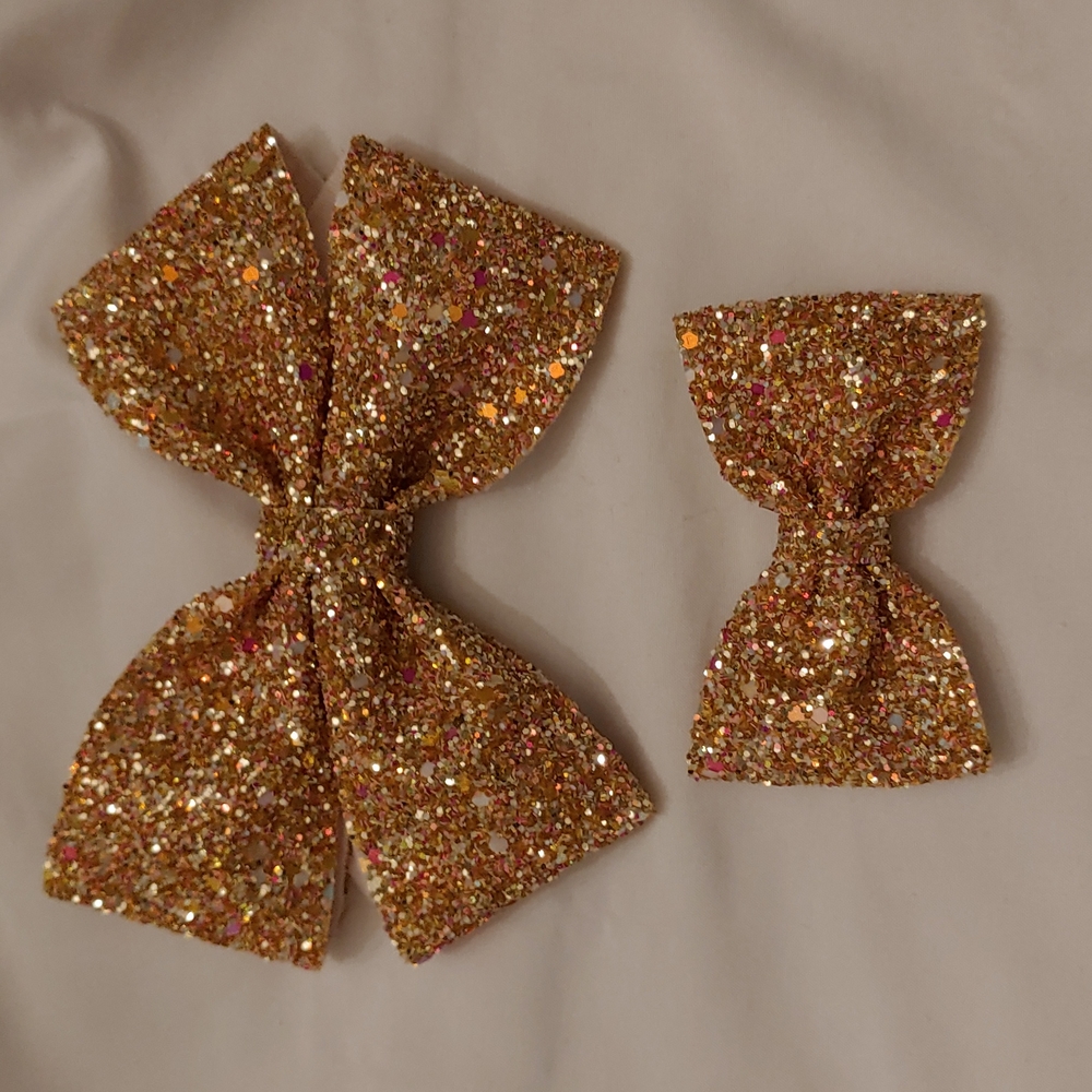 Big sis, lil sis gold glitter bow